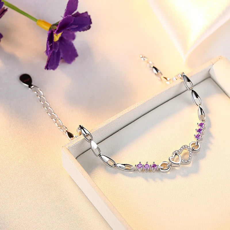 Amethyst Heart Sterling Bracelet