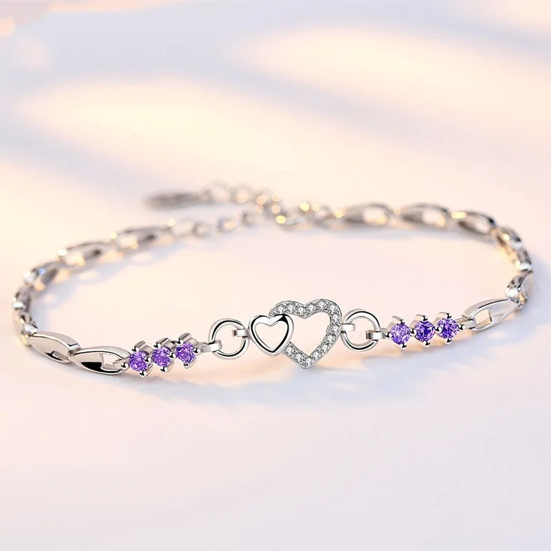 Amethyst Heart Sterling Bracelet