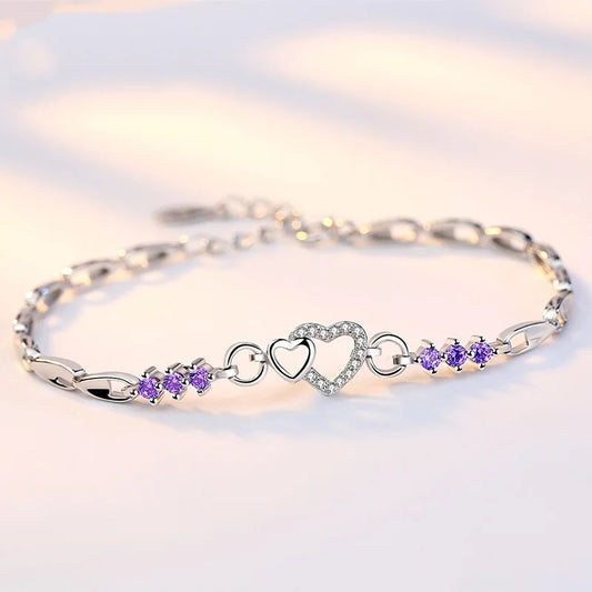 Amethyst Heart Sterling Bracelet
